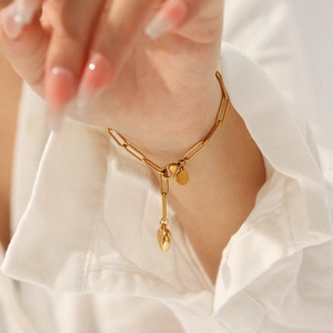 Herz Anhänger Armband 18K Vergoldet Edelstahl Büroklammer Gliederkette Vielseitiger Modeschmuck Für Damen