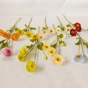 Artificial silk poppy bouquet in vibrant orange yellow and pink for home decoration
