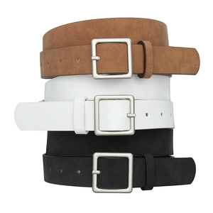 Women's Fashion PU Leather Belt Minimalist Square Buckle Frosted Texture Waistband For Dresses Jeans Ladies Accessory