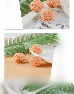 Detail of realistic PVC walnut keychain showing intricate natural texture and metal ring