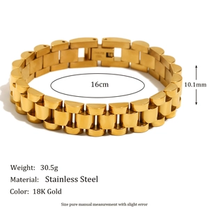 Top view of a gold-plated stainless steel watch strap style bracelet with 10.1mm width