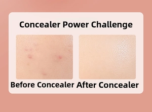 Detailed comparison showing high coverage of a square flocking puff on skin blemishes
