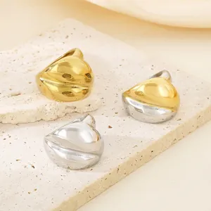 Minimalist Chunky Dome Ring Sculptural Organic Wave Design 18K Gold Plated Stainless Steel Polished Statement Jewelry For Women