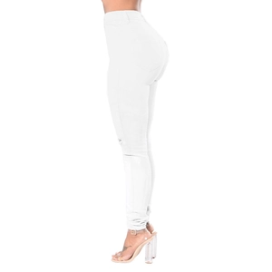 Elegant white high-waisted distressed skinny jeans for women featuring a slim fit silhouette