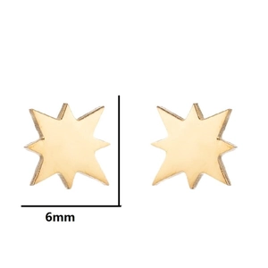 Detailed view of 6mm minimalist gold star stud earrings with a polished metallic finish
