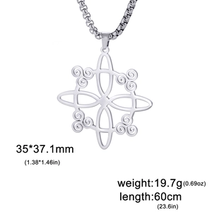 Polished stainless steel Viking spiral necklace with geometric cutout pendant on chain