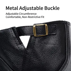 Black faux leather newsboy hat with adjustable metal buckle and litchi grain texture