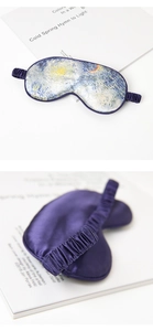 Detailed front and back view of Starry Night silk sleep mask with elastic strap