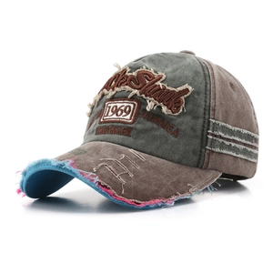 Distressed vintage 1969 baseball cap in olive green canvas with shark embroidery