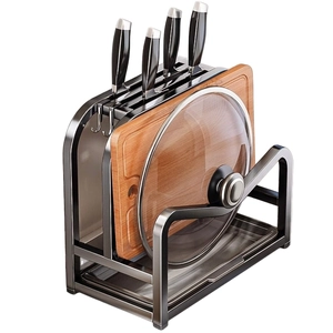 Porte-couteaux de cuisine gris multifonction avec support planche à découper et couvercle