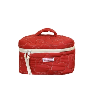 Red quilted rabbit cosmetic bag with large capacity and cute bunny head pattern