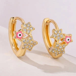 Gold Plated Copper Evil Eye Star Huggie Hoop Earrings With Cubic Zirconia Enamel Dangle Jewelry For Women Small