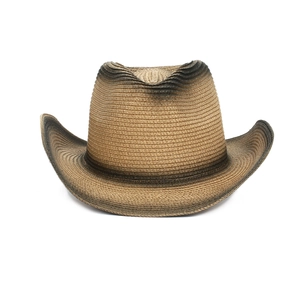 Detailansicht vom gewebten Stroh-Cowboyhut mit Vintage-Farbverlauf und breiter Krempe