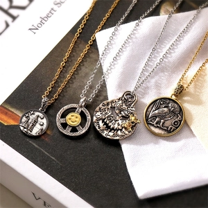 Retro Copper Pendant Necklace Vintage Punk Skull Owl Peace Sign Metal Chain Hip Hop Jewelry For Men Women