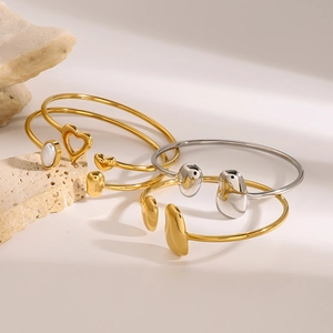 Minimalistisches Edelstahl Wassertropfen Armreif-Set in Gold und Silber Finish