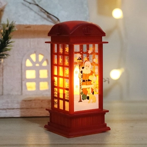 Rode kerst telefooncel lantaarn met kerstman LED licht decoratie voor op de tafel