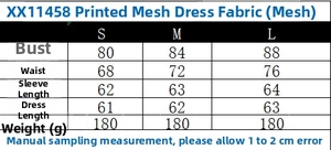 Size chart showing dimensions for the French vintage floral print mesh dress in cm