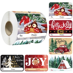 Rouleau d'étiquettes de Noël avec six motifs festifs et zones To et From