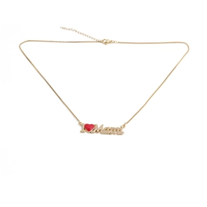 Gold I Love Mama necklace with red enamel heart and sparkling crystals for Mother's Day