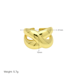 Detailed dimensions of gold 18k plated ring showing 21mm width and 15mm height