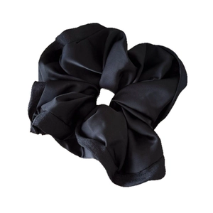 Premium black satin and velvet scrunchie for women with elegant oversized ruched texture