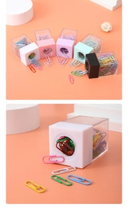 Dispenser magnetico per graffette in colori macaron con scomparto trasparente e base colorata