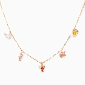 Golden sea animal necklace with colorful zircon pendants featuring whale and seahorse motifs