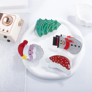 Christmas Hair Claw Clips Glitter Acrylic Santa Claus Snowman Xmas Tree Snowflake Hairpins For Women Girls Holiday Party