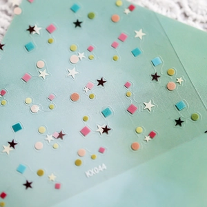 Minimalist Japanese style nail stickers featuring matte geometric shapes in soft pastel tones