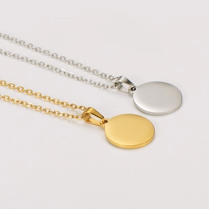 Gold and silver stainless steel O-chain necklaces with polished round pendants