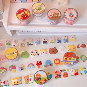 Cute cartoon bear transparent washi tape set for DIY journaling and creative scrapbooking
