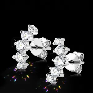 Luxury 925 Sterling Silver Moissanite Stud Earrings Women Curved D Color Inlaid Gold Plated Fashion Jewelry Earring