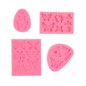 Pink silicone butterfly and ladybug fondant molds set for cake decorating and DIY crafts