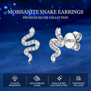 925 Sterling Silver Moissanite Snake Stud Earrings For Women D Color Moissanite Snake Shaped Hypoallergenic Earrings Jewelry