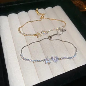 Elegant adjustable star and heart charm bracelets with cubic zirconia in gold and silver