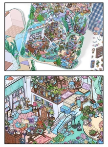 Detail macro view of 3D illustrated scenery stickers with high precision cutting