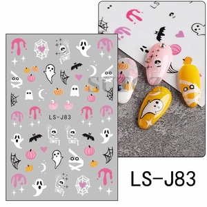 Detail of LS-J83 Halloween nail stickers with pink ghosts and pumpkin designs