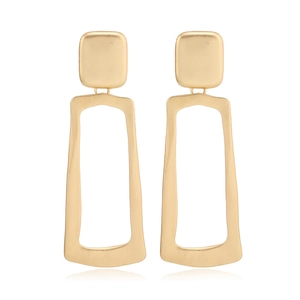 9-piece set of trendy gold matte geometric alloy earrings with hollow rectangle design