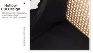 Detail showing the intricate hollow-out woven pattern and black fabric lining of the basket