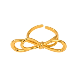 Elegant 18k gold plated butterfly bow open ring with a polished minimalist finish