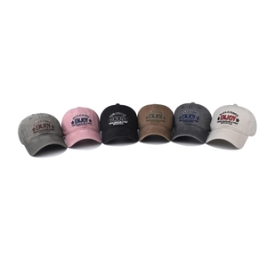 Set gewassen katoenen baseballcaps met Enjoy-borduurwerk in zes diverse vintage kleuren