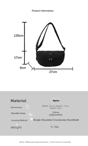 Tabla de tallas de bolso de nailon 27x17x6cm con correa ajustable y detalles del producto