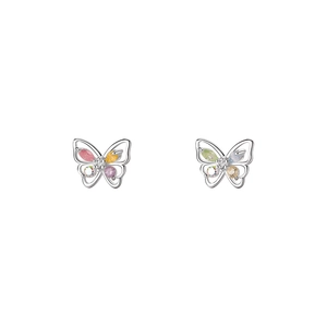 Sparkling 925 sterling silver butterfly stud earrings with colorful gemstones for women