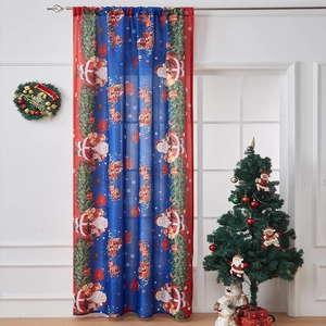 Christmas window curtain with Santa and reindeer print for festive home decoration