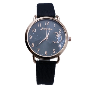 Women's quartz watch with black mesh strap and celestial moon dial in rose gold case