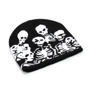 Skull Skeleton Embroidered Knit Beanie Acrylic Warm Windproof Winter Hat Gothic Punk Streetwear Unisex