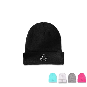 Knitted Beanie Hat Acrylic Melting Smiley Face Embroidery Streetwear Cuffed Winter Warm Skull Cap Unisex Hip Hop Outdoor