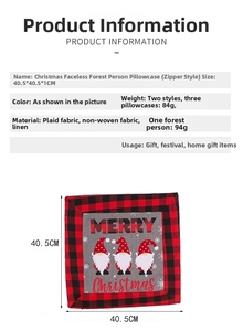 Close-up of Merry Christmas gnome pillowcase with red buffalo plaid border and zipper