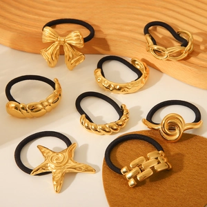 Collection of eight gold metal hair ties featuring star, bow, and twisted shapes