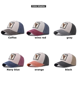 Grid display of vintage eagle freedom patches on six colorful trucker hats